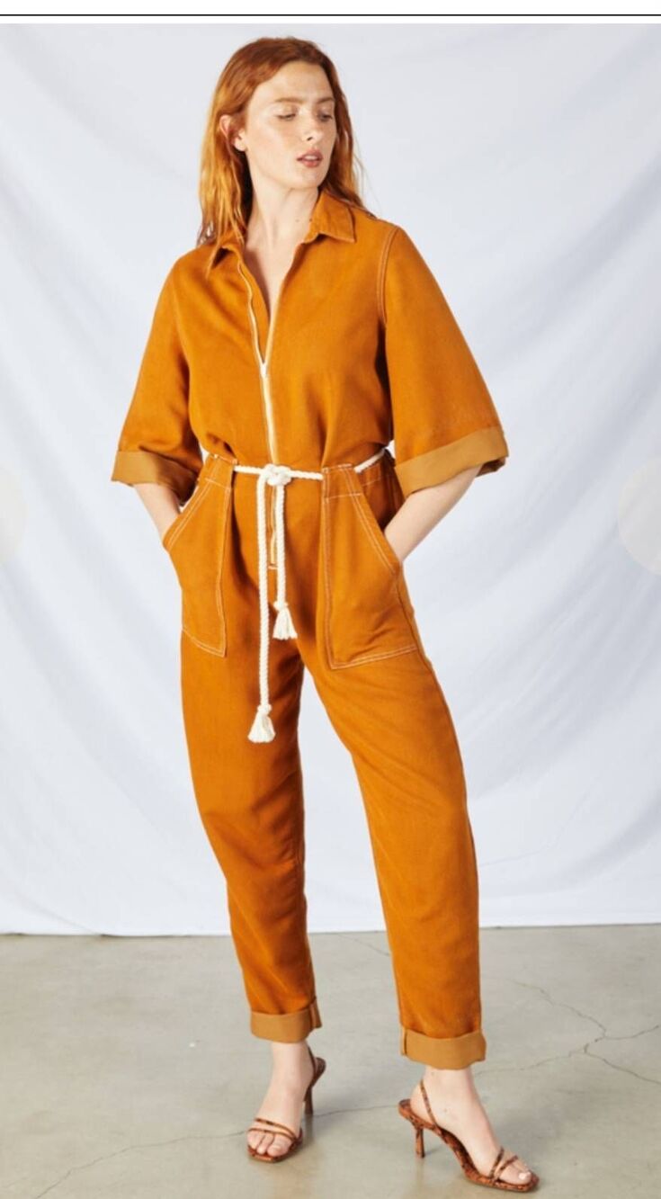 Etica Amelia Jumpsuit/Flightsuit, Burnt Turmeric, Frt Pkts. Short Slvs.EUC, Sz M